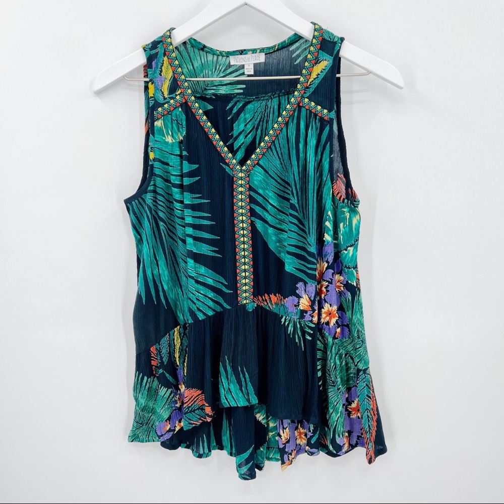 Patrons of Peace Tropical Sleeveless Top with Ruffle Bottom